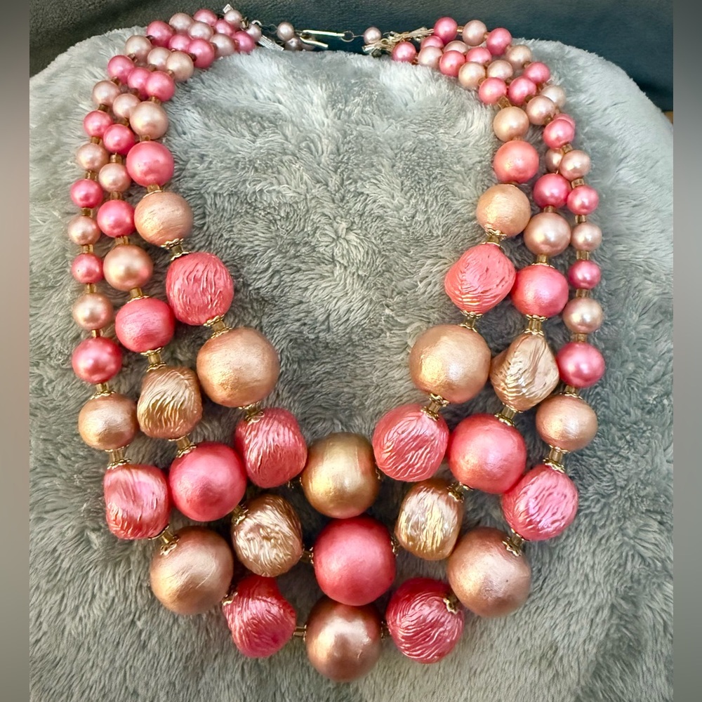 Vintage late 80s early 90s Multi-Strand Pink and Gold Bead Necklace